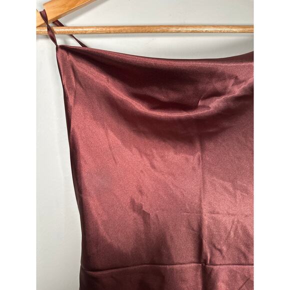 Flounce London Satin Cowl Neck Mini Slip Dress In Chocolate Brown Womens Size 6 - Picture 4 of 11